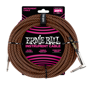 ERNIE BALL 6064 кабель инструментальный, прямой-угловой джеки, 7,62м, цвет чёрный с оранжевым