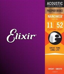 Elixir 16027 NANOWEB комплект струн для акустической гитары, Custom Light, фосфорная бронза, 11-52